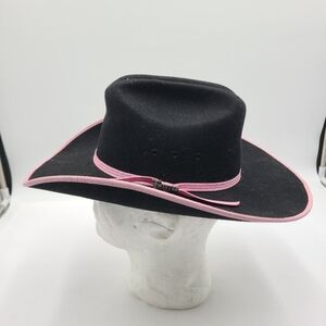 B55 Twister Wool Hat Black Pink Trim Western Cowboy  Size Medium